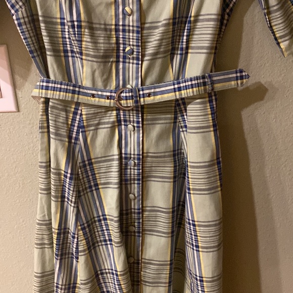 eShakti Green Plaid Vintage Looking Shirt Dress Size 8 - Picture 3 of 11